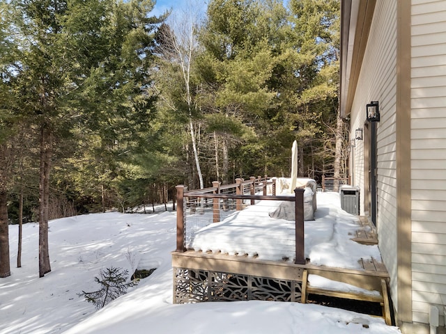 view of snow covered deck