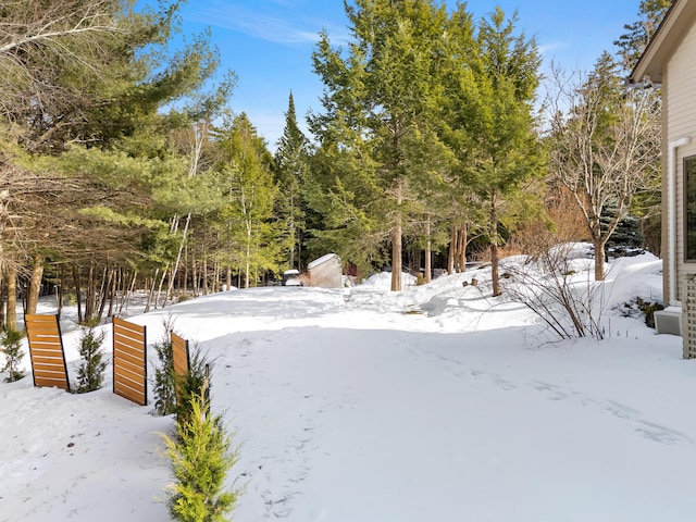 view of yard layered in snow