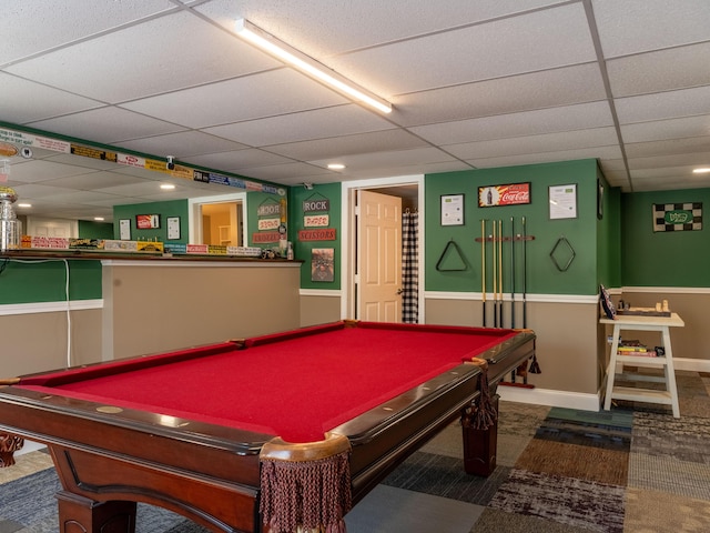 27 Orchard Ln, Minot, ME 04258 - playroom with a drop ceiling, pool table, and carpet flooring