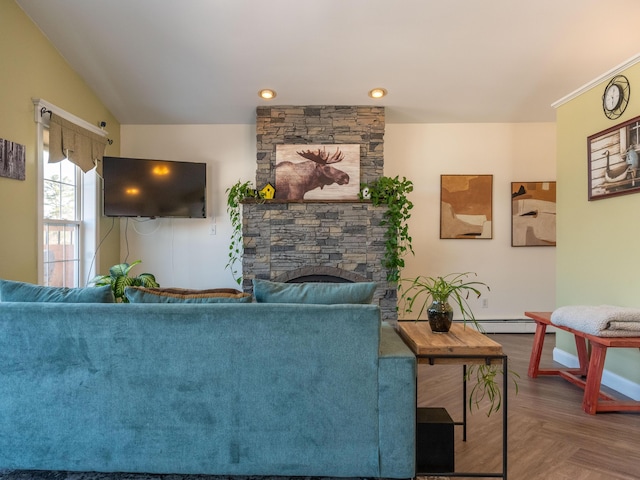 27 Orchard Ln, Minot, ME 04258 - living room with baseboard heating and a fireplace