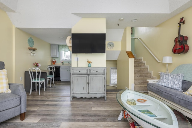 living room featuring sink and hardwood / wood-style floors