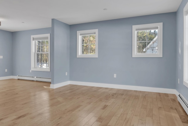 spare room with light wood-type flooring and baseboard heating