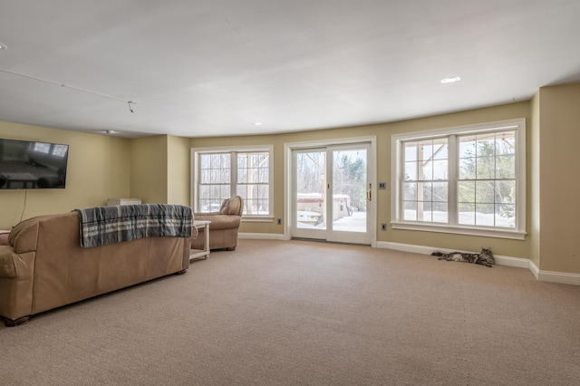 living room with light carpet