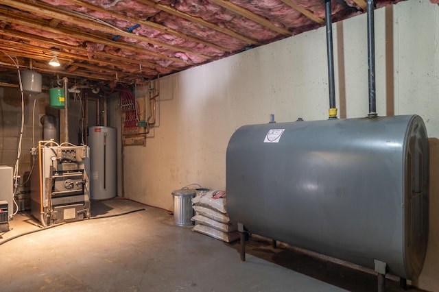 basement featuring gas water heater