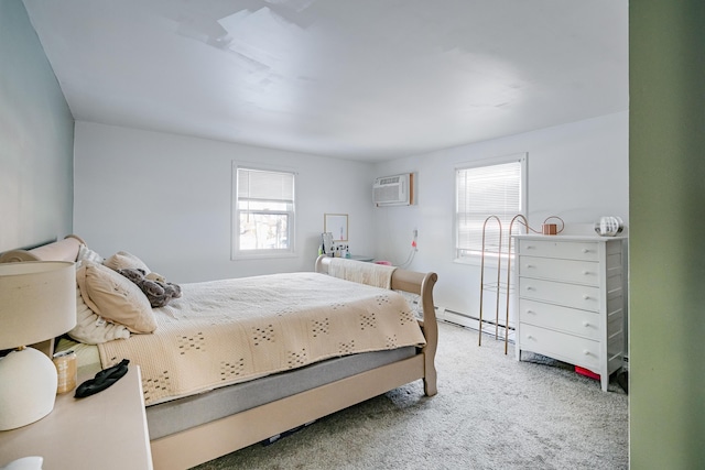 carpeted bedroom with a wall mounted air conditioner