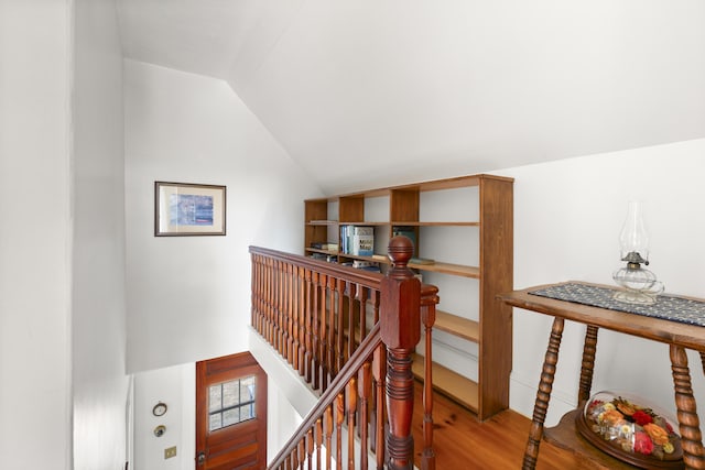 10 Leeman Hill Rd, Bristol, ME 04554 - hall with an upstairs landing, vaulted ceiling, and wood finished floors