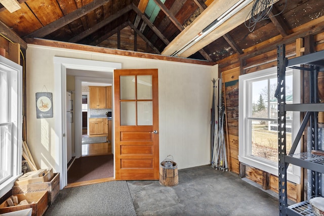 10 Leeman Hill Rd, Bristol, ME 04554 - miscellaneous room with wooden walls, vaulted ceiling, and wooden ceiling