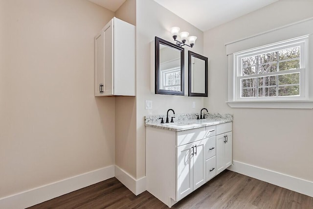 bathroom featuring hardwood / wood-style floors and vanity