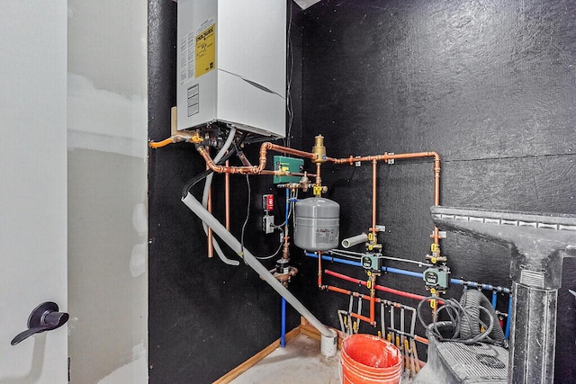 utility room with water heater