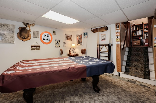 recreation room with a paneled ceiling and billiards