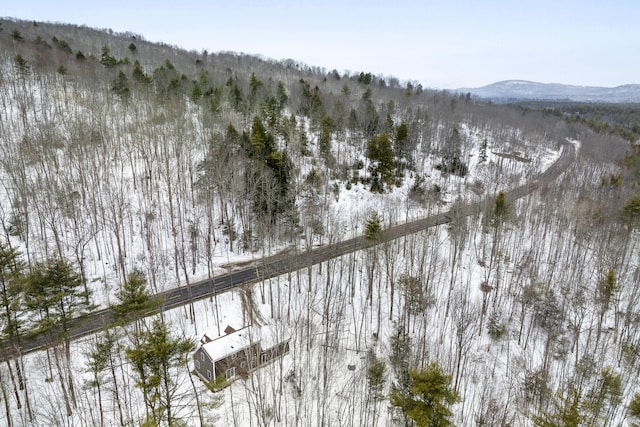 snowy aerial view featuring a mountain view