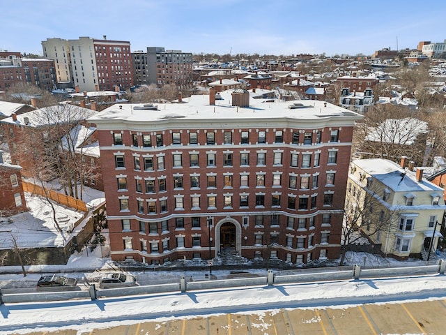 view of snow covered property