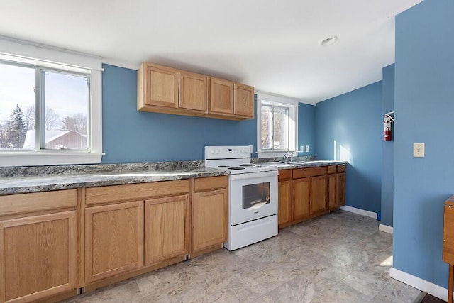 kitchen with sink and white range with electric cooktop