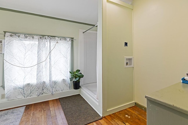 6 Stoddard Ln, Hallowell, ME 04347 - full bathroom with hardwood / wood-style floors and a shower