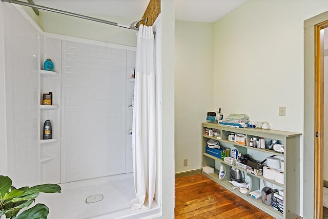 6 Stoddard Ln, Hallowell, ME 04347 - full bath with a stall shower and wood finished floors