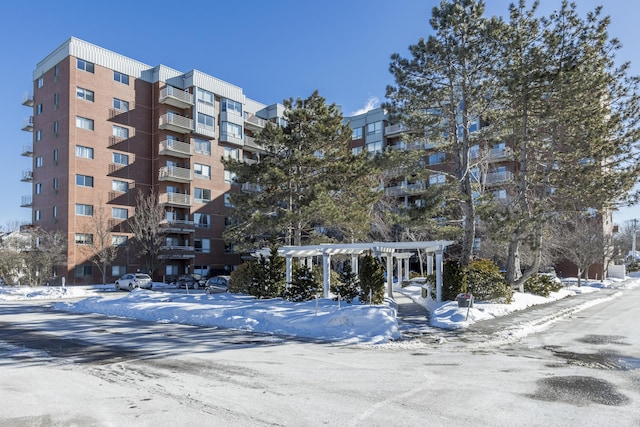 view of snow covered building