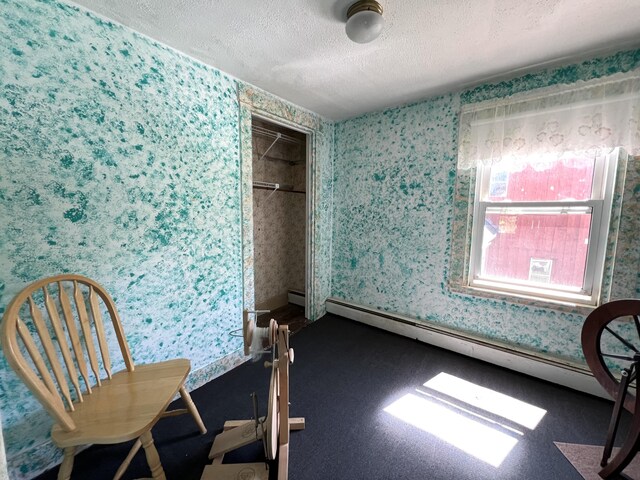 96 Exeter Rd, Garland, ME 04939 - interior space with wallpapered walls, a textured ceiling, and a baseboard heating unit