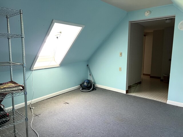 96 Exeter Rd, Garland, ME 04939 - additional living space featuring lofted ceiling, carpet floors, baseboards, and a skylight