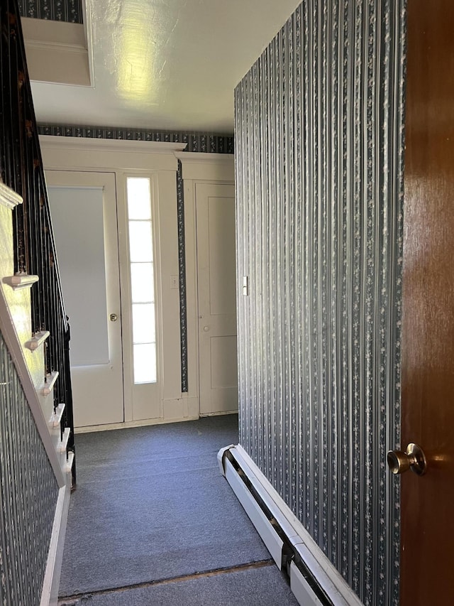 96 Exeter Rd, Garland, ME 04939 - entryway featuring carpet floors and stairs