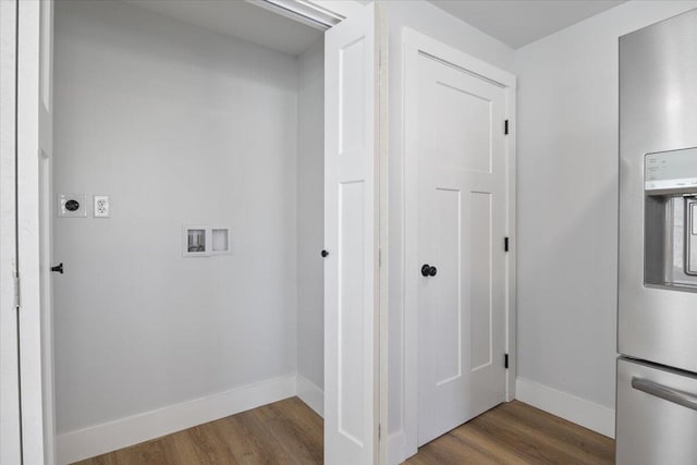 interior space with dark wood finished floors and baseboards