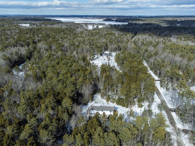 aerial view with a water view and a view of trees