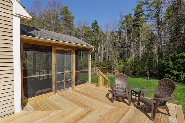 27 Libby Ln, Brunswick, ME 04011 - deck featuring a sunroom and a lawn