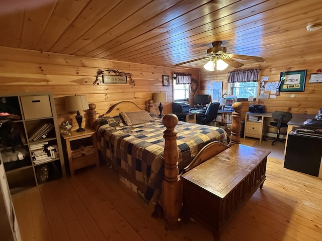 9 Ledge Dr, Greenville, ME 04441 - bedroom with wooden walls, hardwood / wood-style flooring, and wooden ceiling