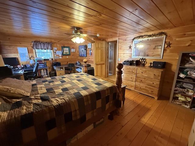 9 Ledge Dr, Greenville, ME 04441 - bedroom featuring wooden walls, light wood-style floors, and wood ceiling