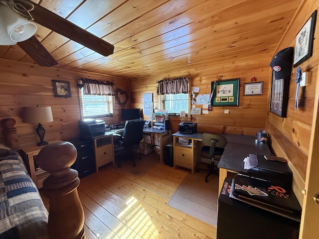 9 Ledge Dr, Greenville, ME 04441 - office featuring wood ceiling, wood walls, and light wood-style floors