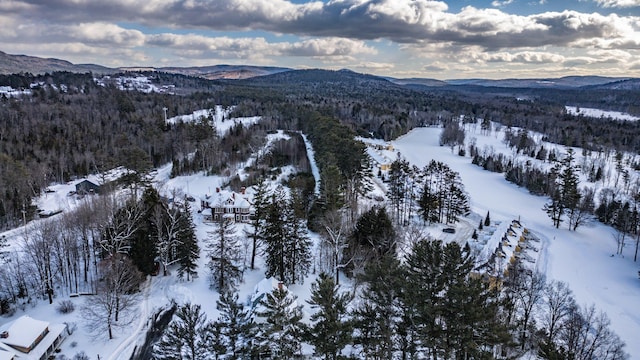 snowy aerial view featuring a mountain view