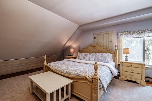 bedroom featuring lofted ceiling