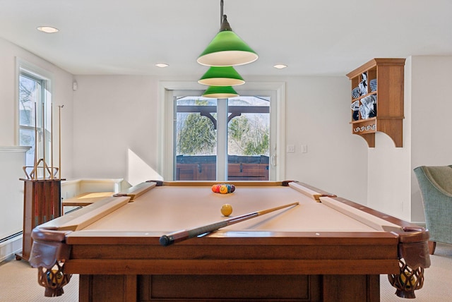 playroom with carpet, plenty of natural light, and recessed lighting