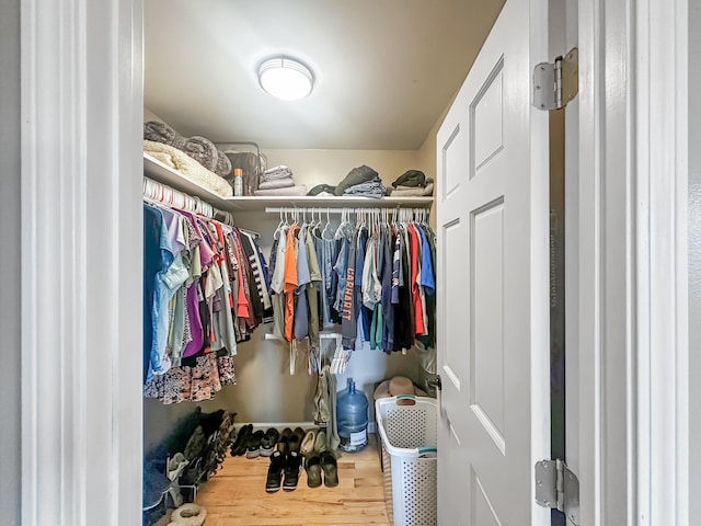 walk in closet featuring wood finished floors