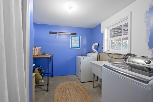 laundry room with laundry area, a sink, and washing machine and clothes dryer