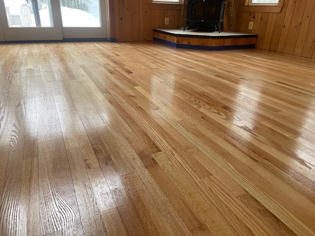 interior space with wood walls and wood finished floors