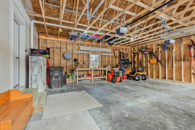 garage featuring a workshop area