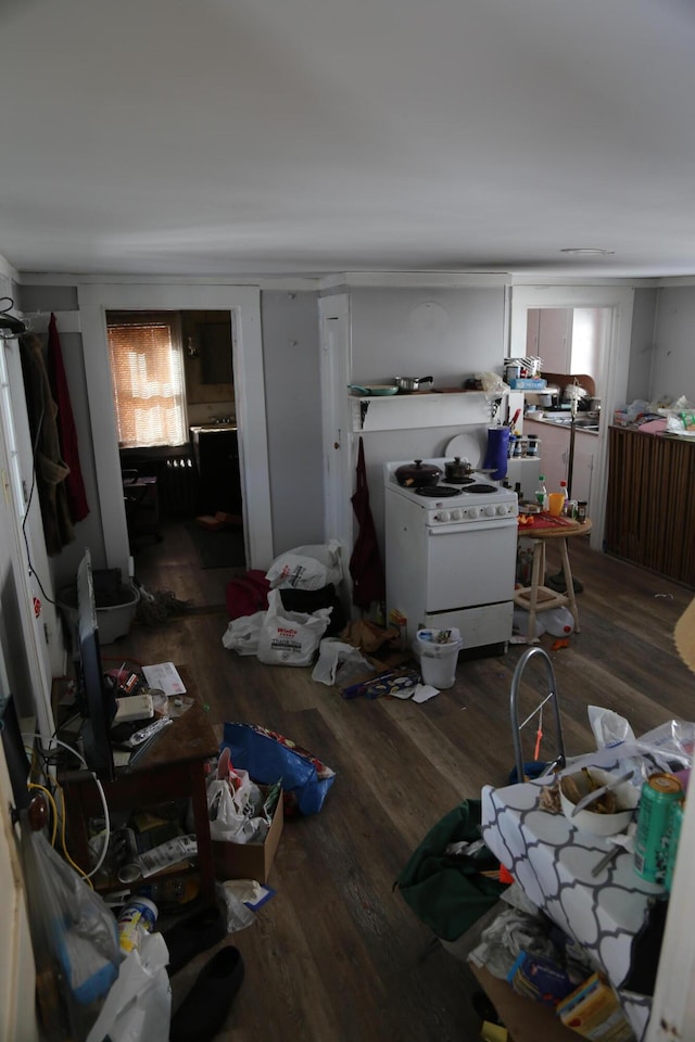 interior space with dark wood-style flooring