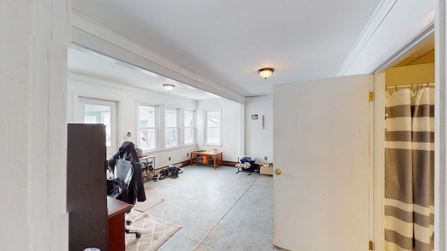 home office with concrete flooring