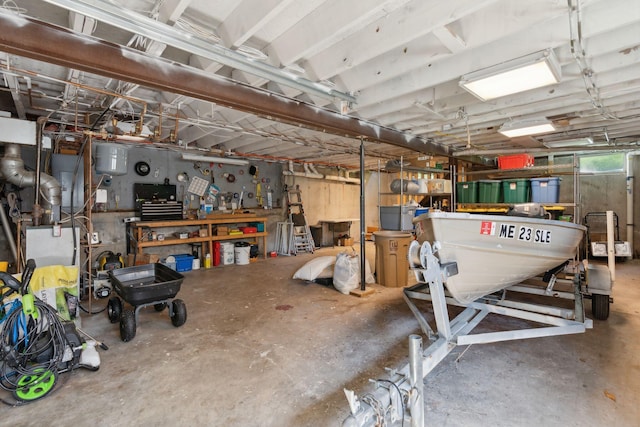 garage with a workshop area