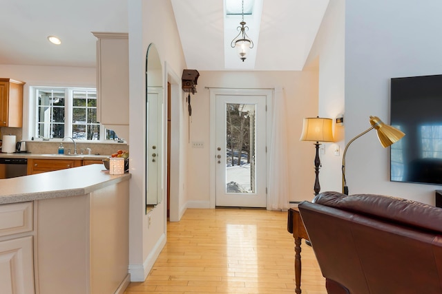 23 Sunny Acres Ln, Boothbay, ME 04537 - entrance foyer featuring light wood-style flooring, recessed lighting, and baseboards