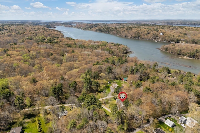23 Sunny Acres Ln, Boothbay, ME 04537 - aerial view of property's location featuring a large body of water and a heavily wooded area