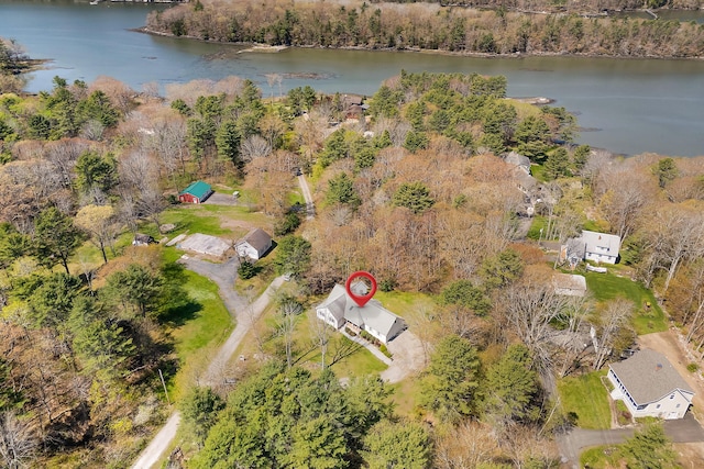 23 Sunny Acres Ln, Boothbay, ME 04537 - drone / aerial view of a nearby body of water and a heavily wooded area