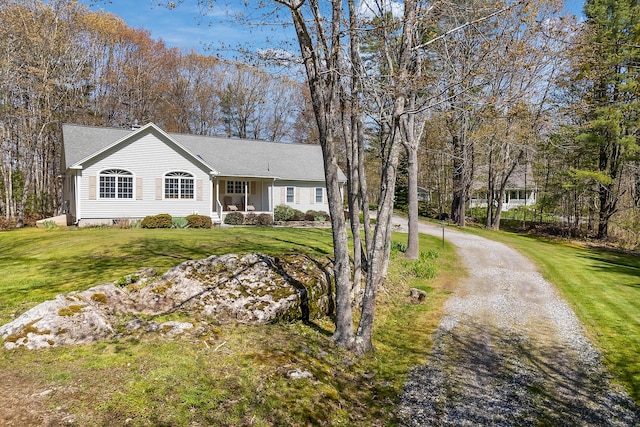 23 Sunny Acres Ln, Boothbay, ME 04537 - ranch-style house featuring driveway and a front yard
