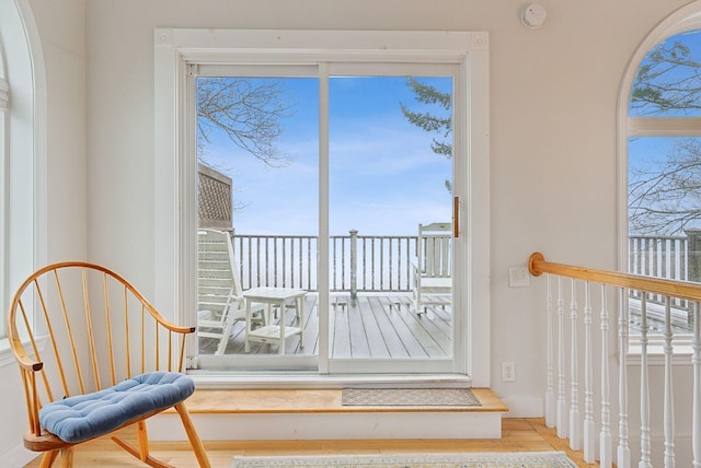 doorway to outside featuring healthy amount of natural light and wood finished floors