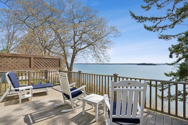 wooden terrace with a water view