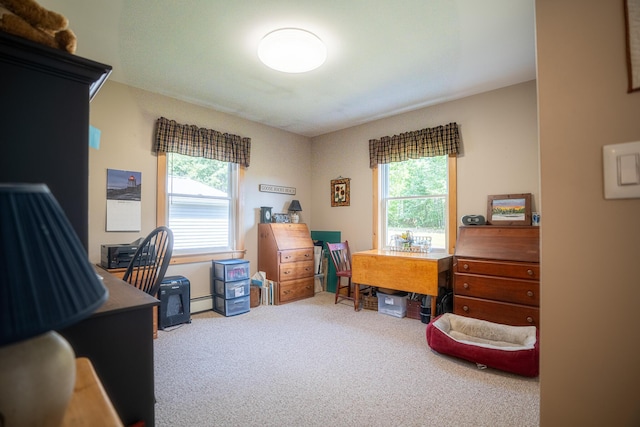 office with carpet floors and plenty of natural light