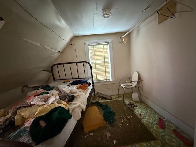 bedroom with lofted ceiling