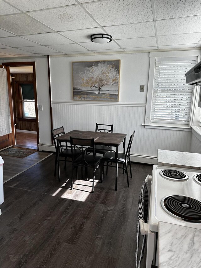 5 Pleasant View Ridge Rd, China, ME 04358 - dining room with dark wood finished floors, wainscoting, and a paneled ceiling