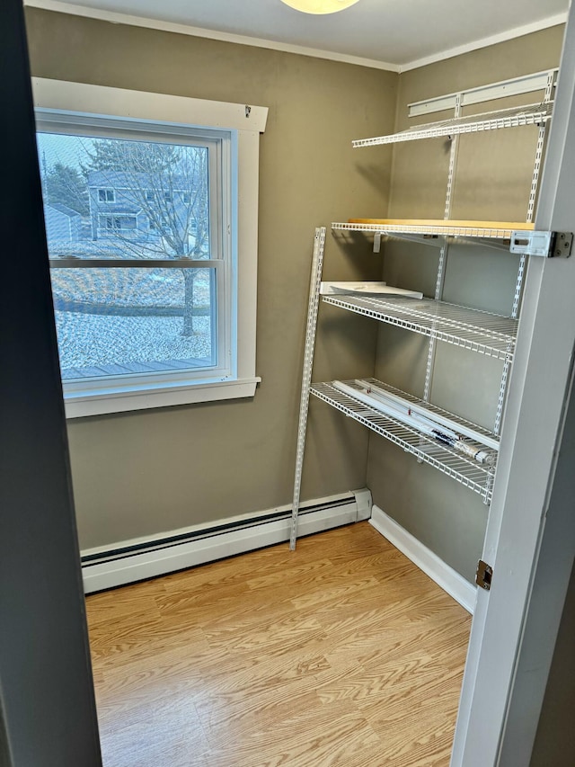 interior space with a baseboard heating unit