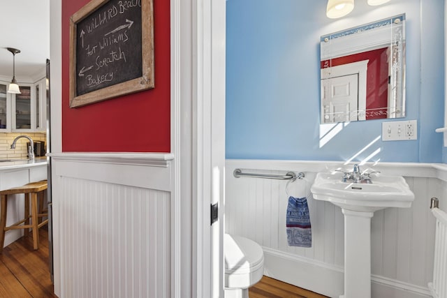 bathroom featuring wainscoting and wood finished floors